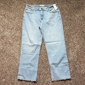 Abercrombie low rise baggie jeans with raw hem.